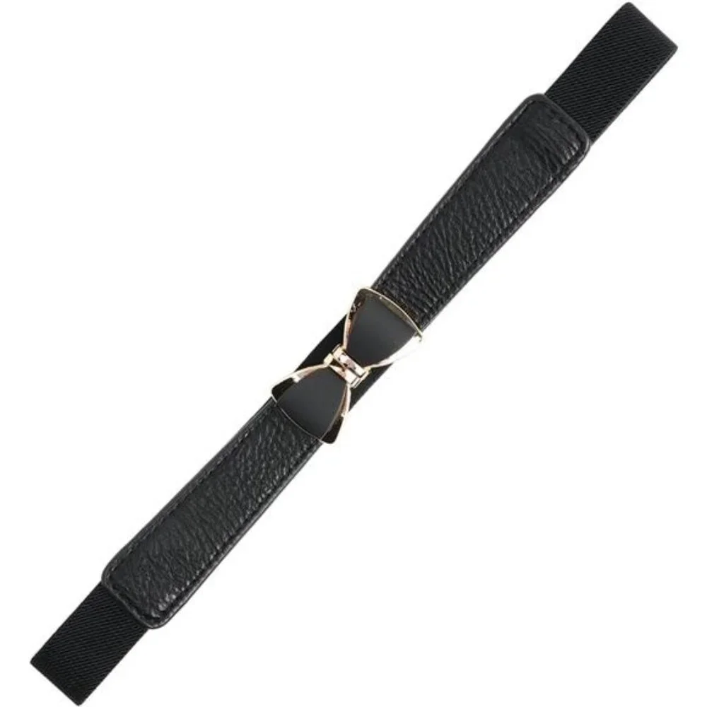 Womens 1" Width Bow Skinny Elastic Waist Belt Stretchy Belt Thin Belt - Picture 4 of 6